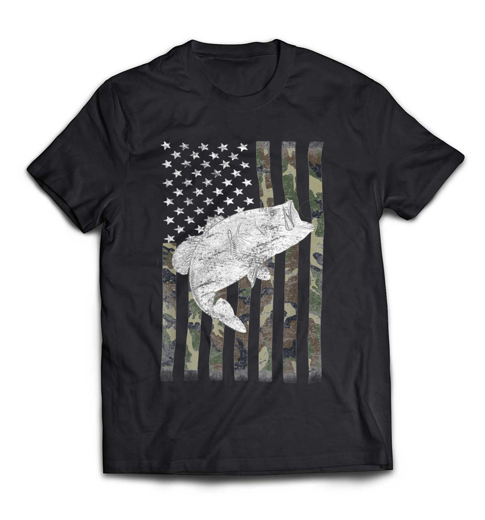 Camouflage Flag Big Mouth Bass Fishing T-Shirt: Celebrate Your Angling Passion